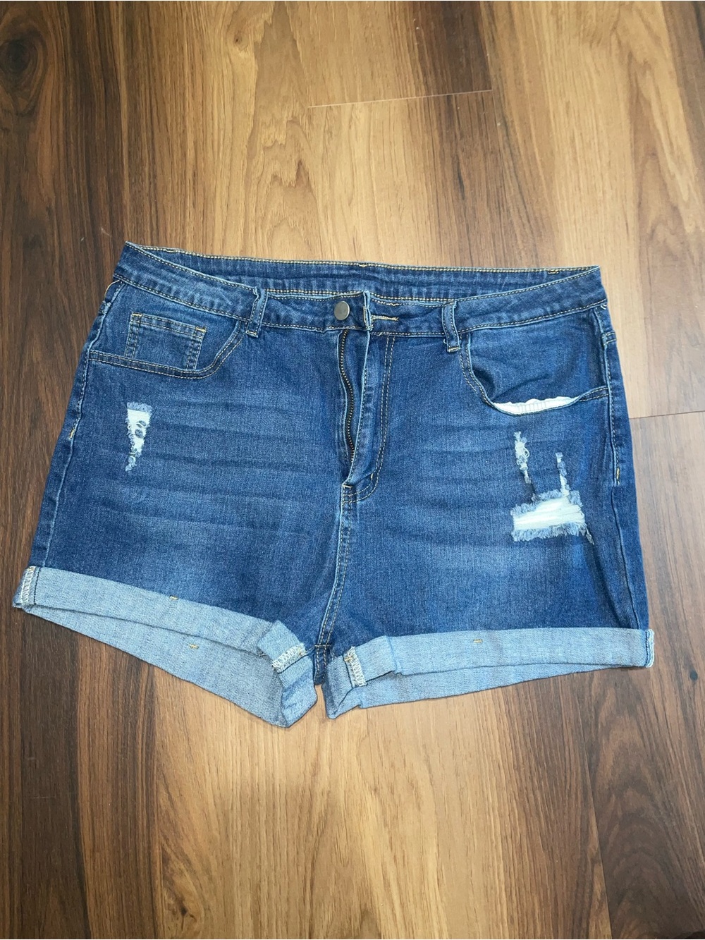 SHEIN Blue Distressed Cuffed Denim Shorts
